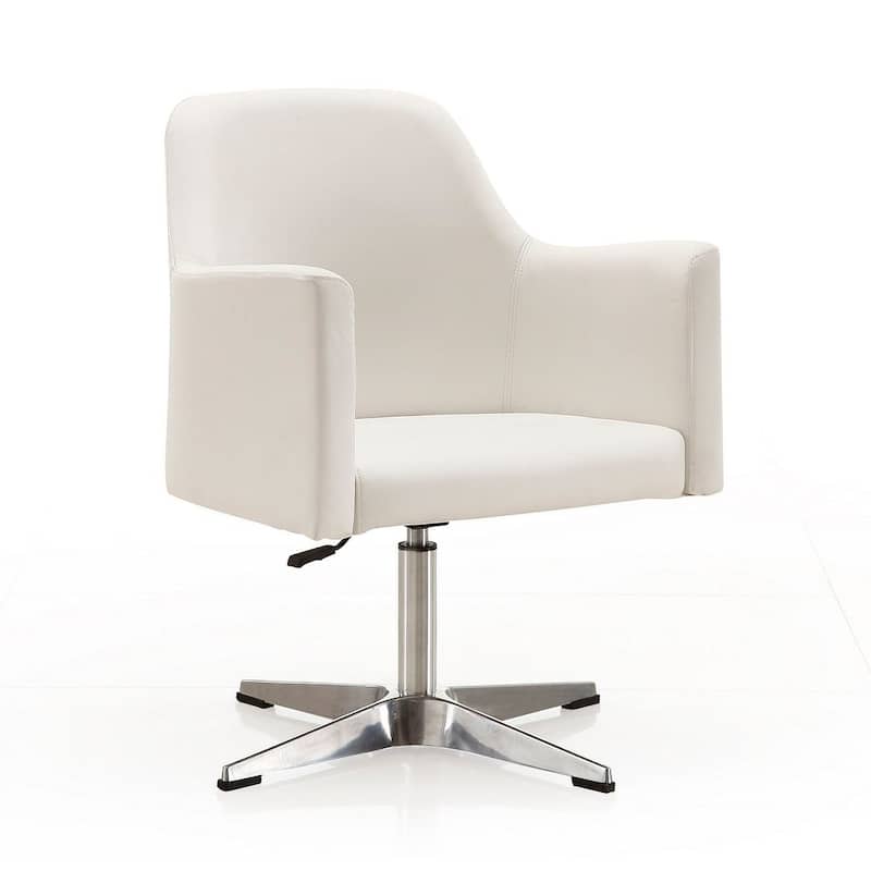 Manhattan Comfort Pelo Polished Chrome Faux Leather Adjustable Height Swivel Accent Chair - White
