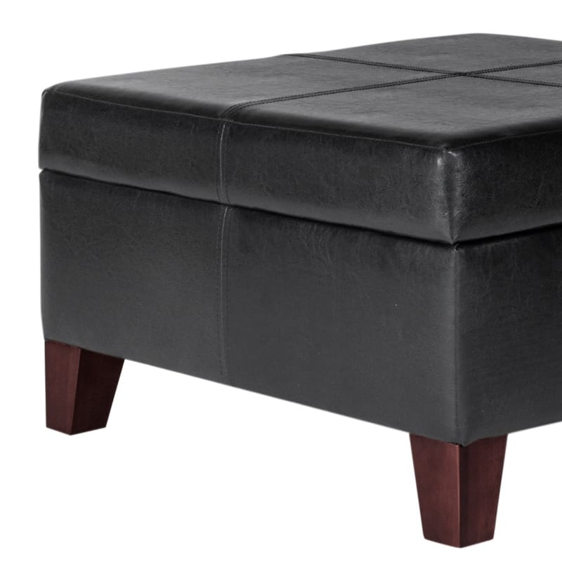 Leatherette Upholstered Wooden Ottoman With Hinged Storage, Black and Brown, Large - 15.75 H x 28 W x 28 L