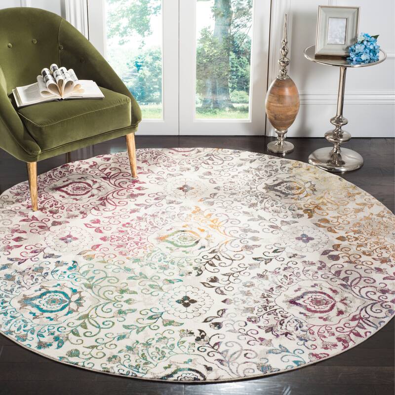 SAFAVIEH Aria Bilha Vintage Boho Damask Rug - 6'5" Round - Cream/Multi