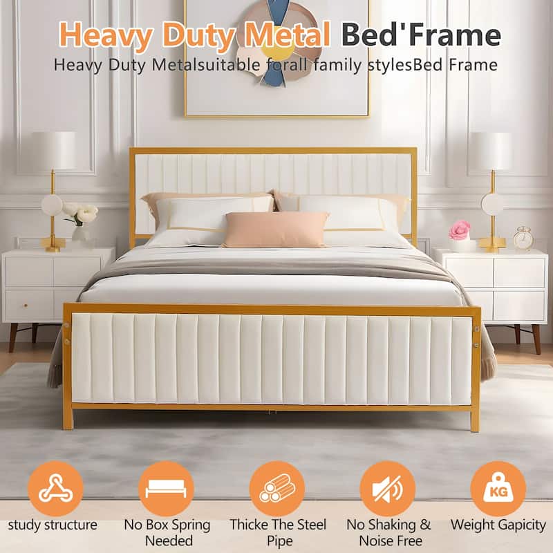 Javlergo Bed Frames with Upholstered Tufted Headboard and Footboard Heavy Duty Steel Slats Platform No Box Spring Needed