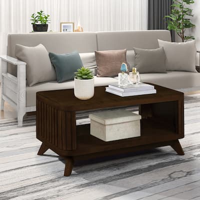 Rectangular Wood Coffee Table, 41.5-Inch Coffee Table with Solid Wood Legs, Wood Center Table Tea Table with Open Storage Shelf