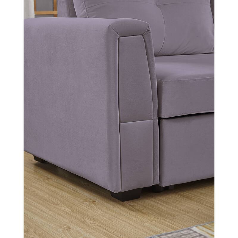 91" Wide Velvet Reversible Sofabed Sectional Sofa & Chaise - 91" Wide