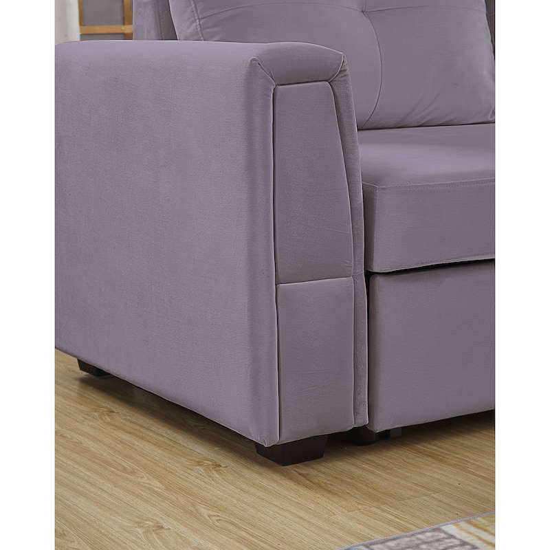 Velvet Reversible Sofabed Sectional Sofa & Chaise - 91" Wide