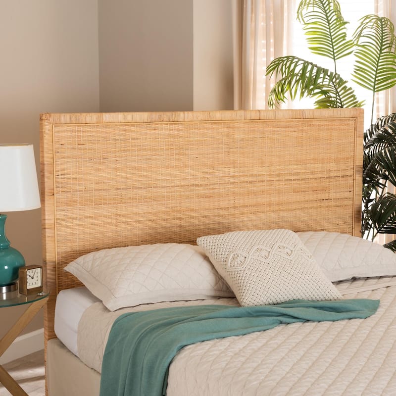 bali & pari Adelyn Modern Bohemian Natural Brown Rattan and Mahogany Wood Headboard