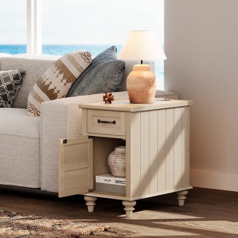 End Table with Charging Station, Side Table with Storage, 2 Power outlets & 2 USB Ports for Living Room