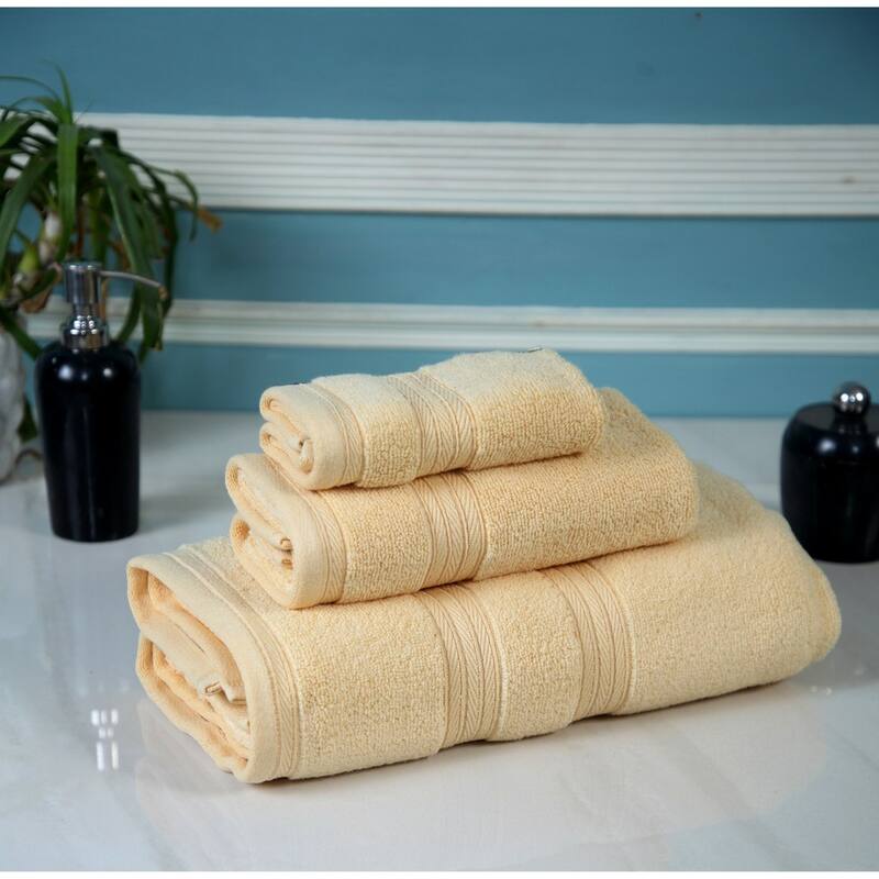 Waterford Towel Set of 3, Premium Cotton & Luxury Sets, 1 Bath Towel 27"x54", 1 Hand Towel 16"x28" & 1 Washcloth 13"x13" - Yellow