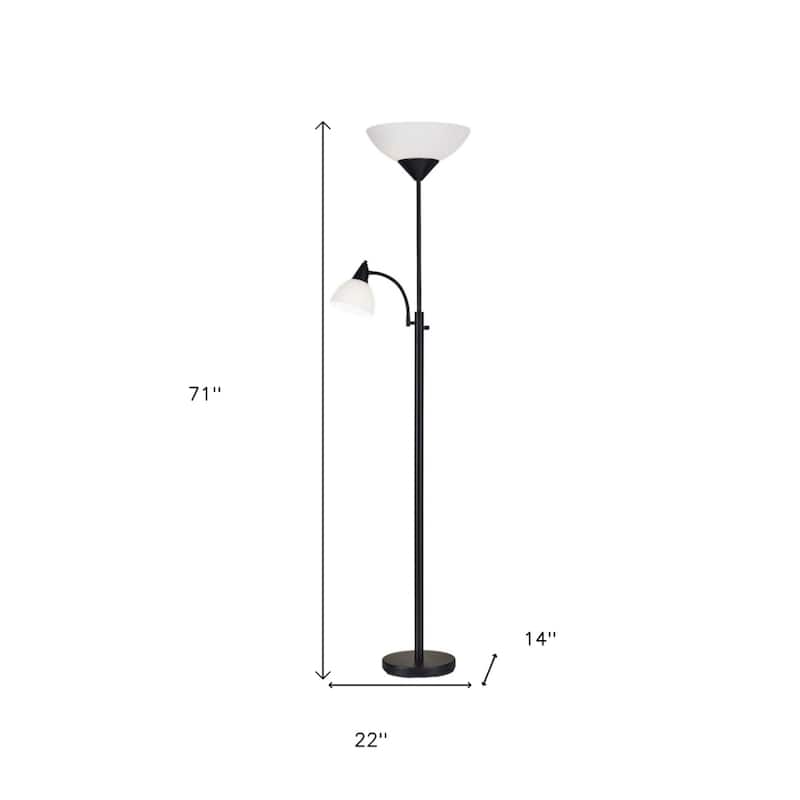 71-Inch Two Light Torchiere Floor Lamp Black Steel Base with Goose Neck Reading Lamp for Living Room - 71”H x 22”W x 14”D