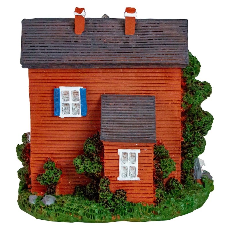 4.5" Red and White LED lighted Colonial House Christmas Village Decoration