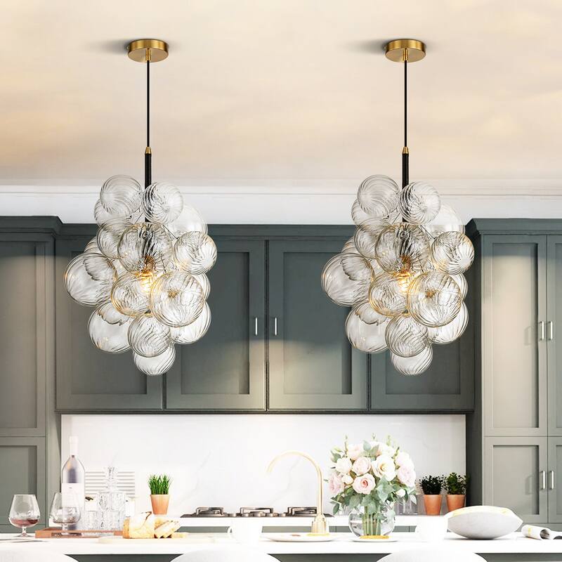 1-Light Modern Glam Sputnik Cluster Swirled Glass Globe Bubble Chandelier for Living/ Dining Room