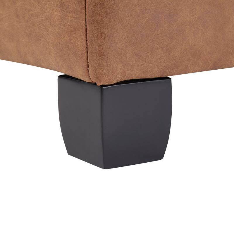 35" Square Brown PU Leather Storage Ottoman with Lift-Top & Soft-Close Lid