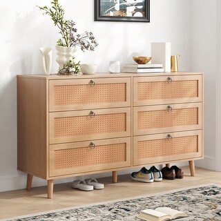 Rattan 6 Drawer Double Dresser for Bedroom, Chest of Dressers, Modern ...