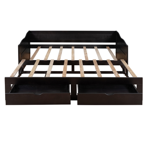 Wooden Extendable Daybed with Trundle and Drawers- 77.2