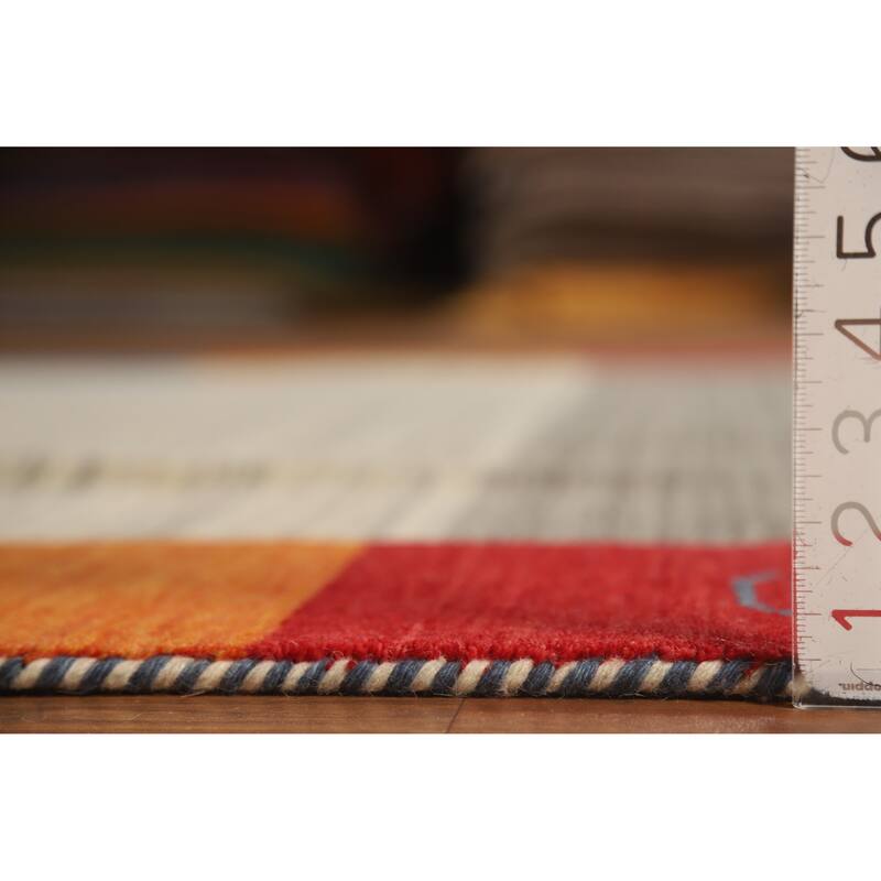 Hand Knotted Oriental 100% Wool Carpet Tribal Bordered Beige & Ivories Gabbeh Area Rug - 9' 9'' X 6' 8''