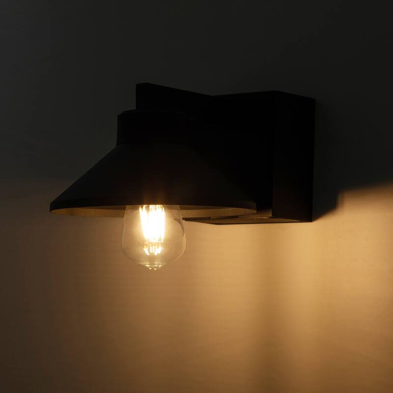 1-Light Matte Black Outdoor Barn Light Built-In GFCI Outlets