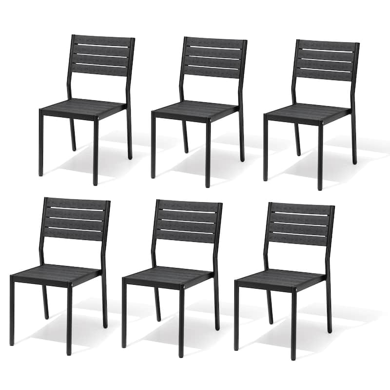 VredHom Outdoor Stackable Aluminum Patio Dining Chairs - Black-6PC