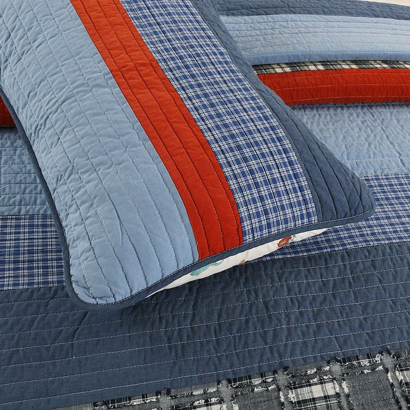 Cozy Line Sailor Navy Red Stripe Denim Cotton Quilt Bedding Set