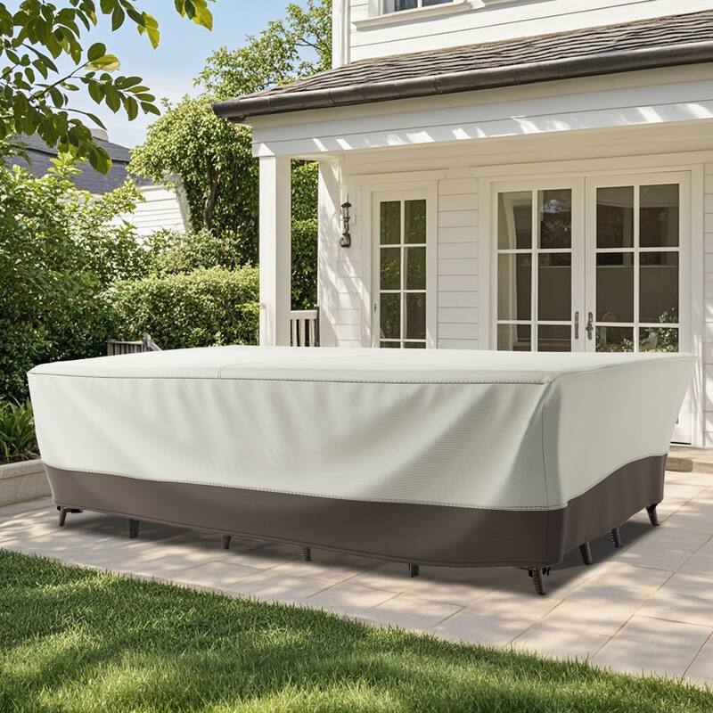 Meyreso Waterproof Heavy Duty Patio Furniture Cover, 600D Oxford, Breathable & Windproof - 90x68x28in - Beige/Brown