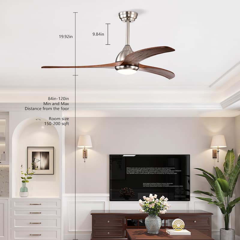 52" Solid Wood Blades Ceiling Fan With Light with Remote Control, Noiseless Reversible Motor, 6 Speed, 3 Color
