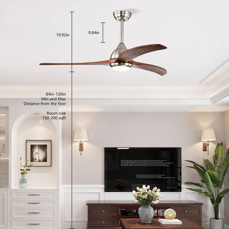 Modern Ceiling Fan Light with Lighting and Solid Wood Blades, Reversible DC Motor for Bedroom and Living Room