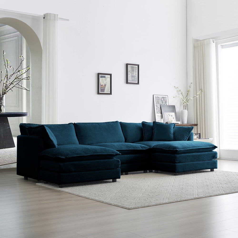GDFStudio - Zika Chenille 3-Seater Sofa with 2 Ottoman