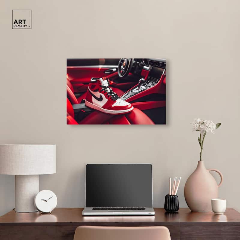 Sneaker Car Red Canvas by Art Remedy, Gallery Wrapped