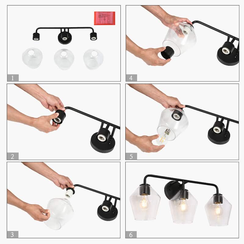Modern Transitional Black Linear 3-Light Farmhouse Clear Glass Bathroom Lights - L24.4"*W10.4"* H7.1"