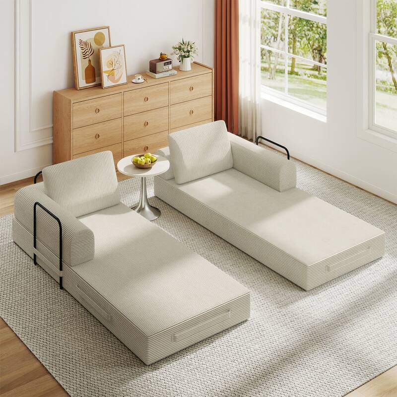 Convertible Sleeper Sofa Bed, Corduroy Folding Sleeper Couch with Pillow, Boneless Couch for Living Room, Floor Lounge Sofa