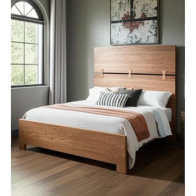 HomeRoots Brown Live Edge Bow Joint Solid Wood Queen Bed Frame