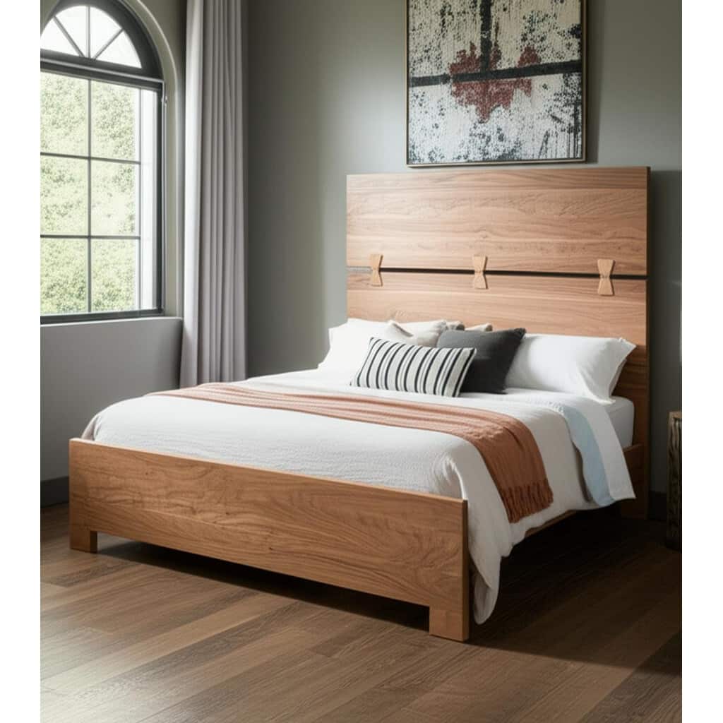 HomeRoots Brown Live Edge Bow Joint Solid Wood Queen Bed Frame