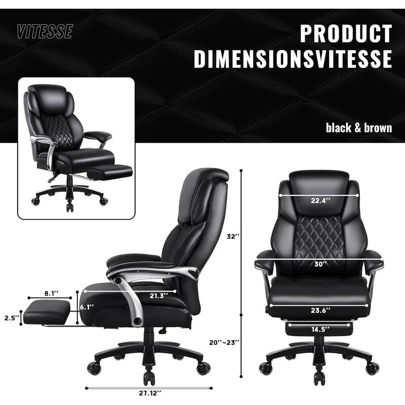 BOSSIN 600lbs Big and Tall Office Leather Chair with Flip up Armrest, Ergonomic Lumbar Support and Quiet Rubber Wheel