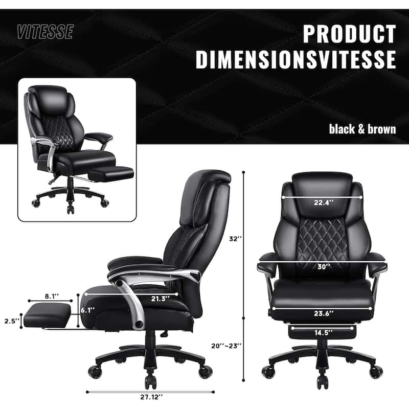 Bossin Big and Tall Executive Office Chair,500LBS Adjustable Lumbar Support Ergonomic Chair with High Back PU Leather Computer