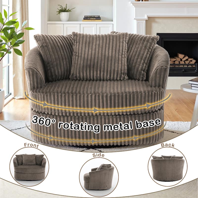 UIXE Oversize 43" Plush Corduroy Swivel Barrel Chair Comfy Accent Chair For Living Room