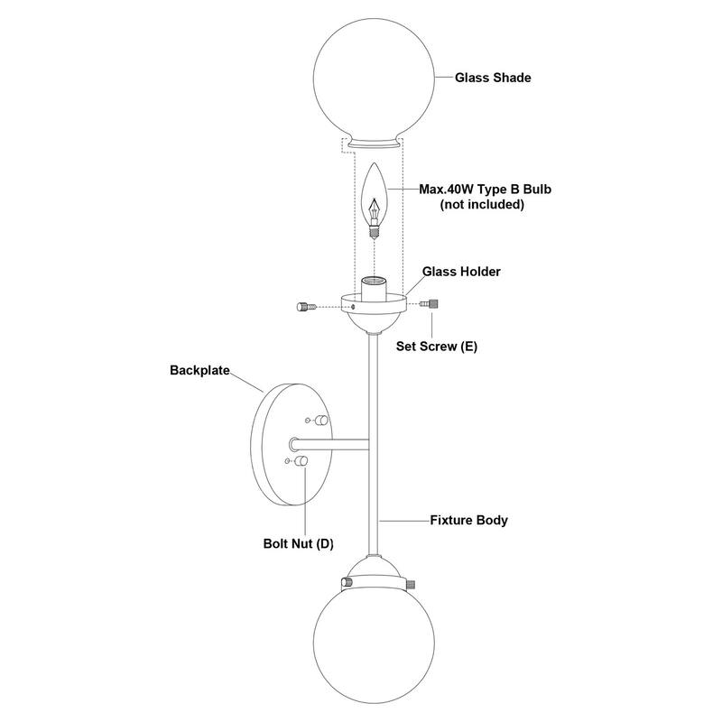 Industrial Wall Sconce - 2 Light Brass Bronze Globe - MCM Style Lighting - 20