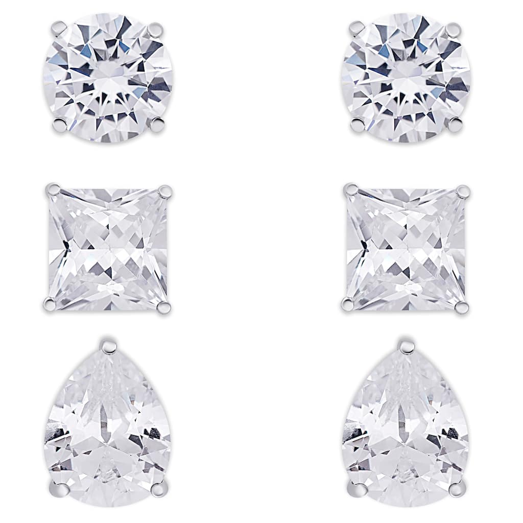 Victoria Townsend .925 Sterling Silver AAA Cubic Zirconia 3pr.Circle, Square, and Pear Stud Set