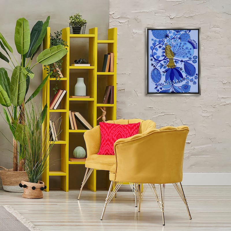 Stupell Folk Inspired Whimsical Bird Framed Floater Canvas Wall Art Design By Kay Widdowson