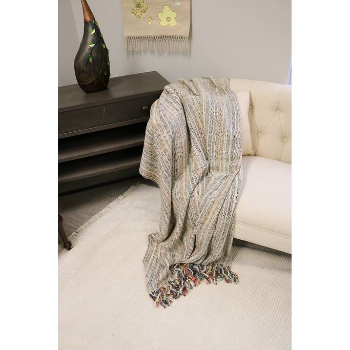 Home&Manor Handcrafted Wool & Cotton Throw Blanket Light Gray