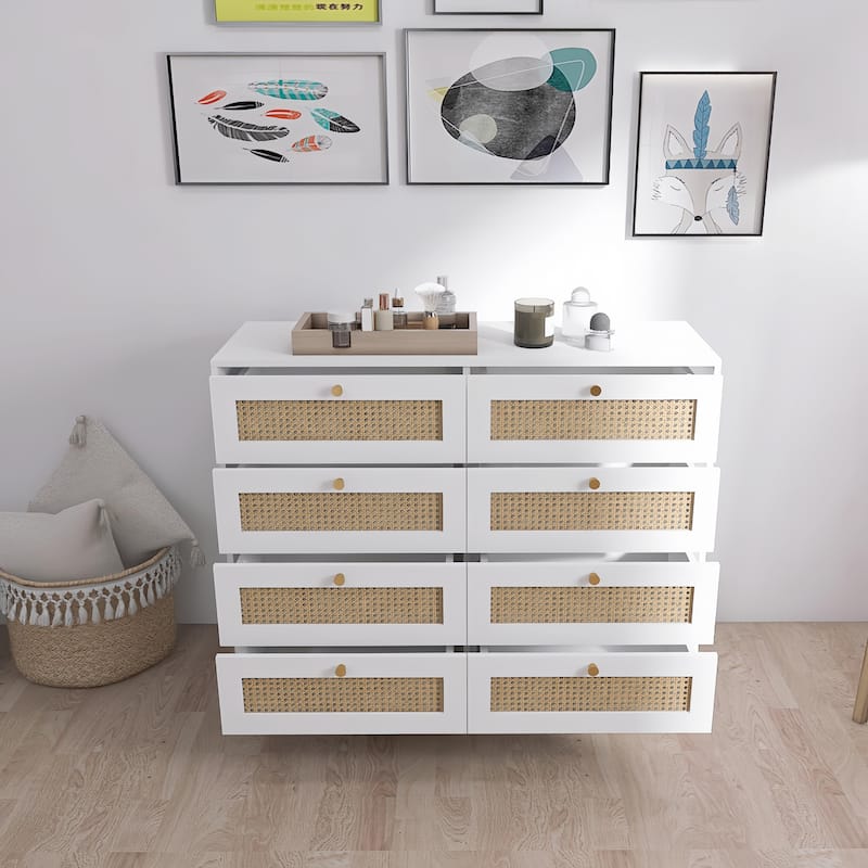Drawers Chest of Drawers with Rattan Drawer Face Golden Legs and Handles