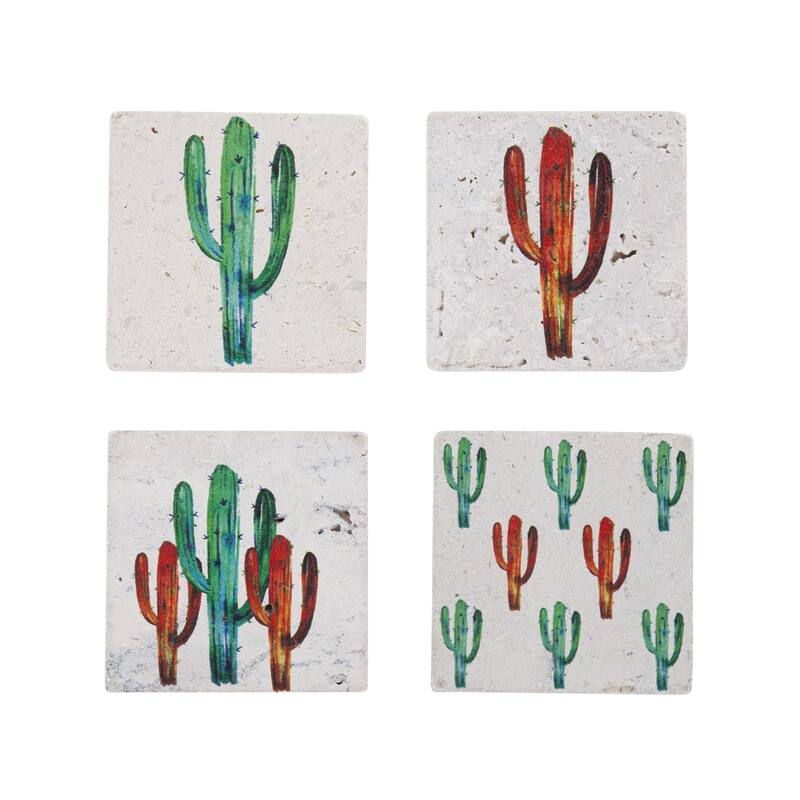 Paseo Road by HiEnd Accents Bright Cactus Coaster Set, 4 PC - 4"x4"