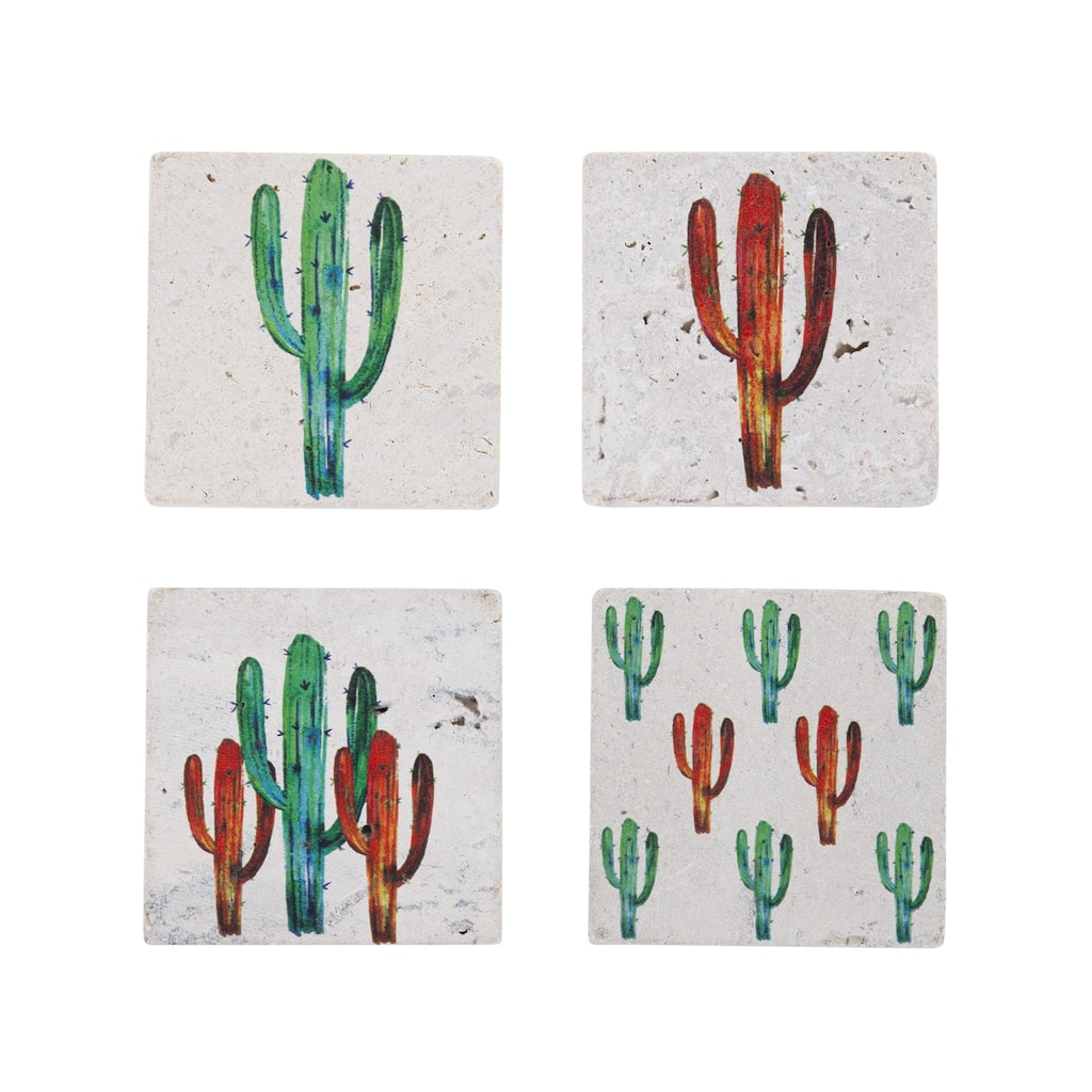 Paseo Road by HiEnd Accents Bright Cactus Coaster Set, 4 PC - 4"x4"