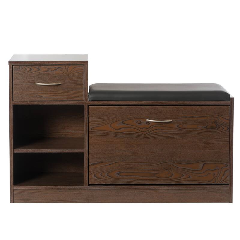 Wooden Entryway Shoe Storage Bench with Cushion