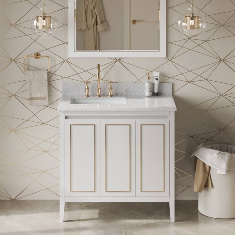 Jeffrey Alexander VKITPER36R-MARBLE Percival II 36" Free Standing - White / White Carrara - Painted