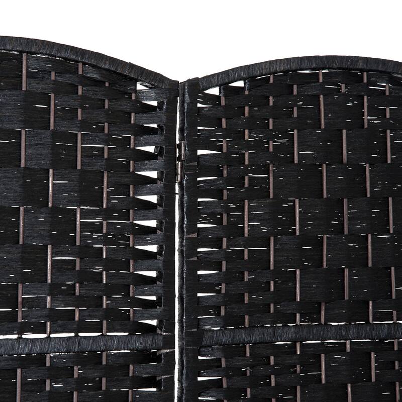 6' Tall Wicker Weave 4 Panel Room Divider Privacy Screen - Black