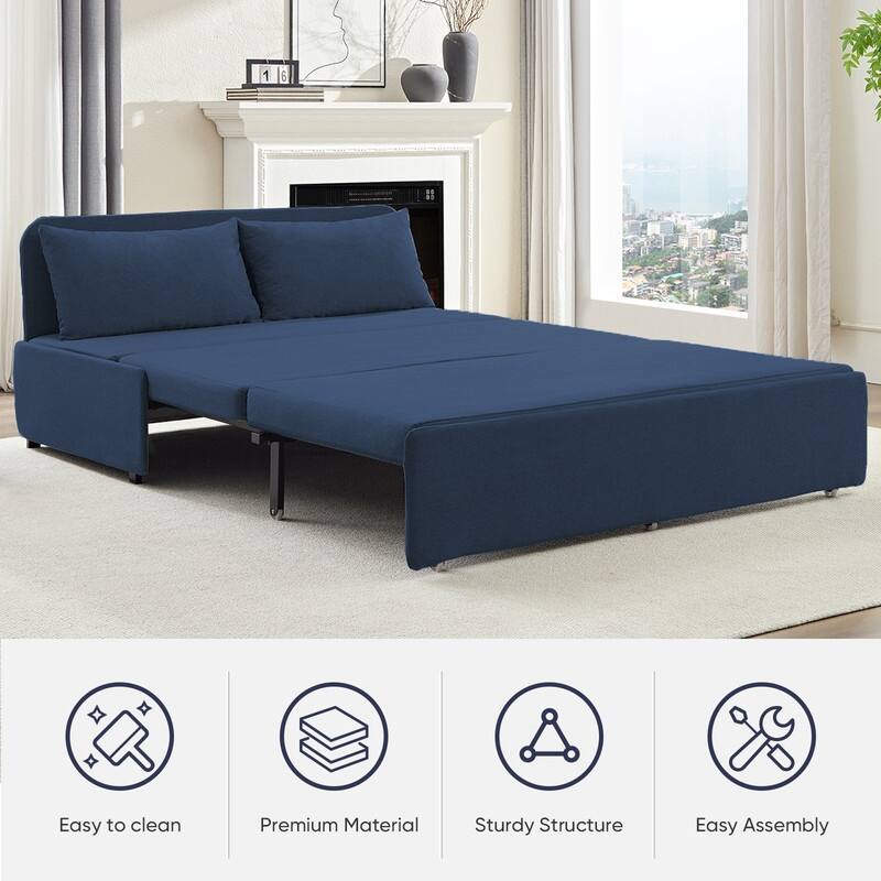 Mixoy Full Size Queen Size Sofa Bed,2 in 1 Convertible Linen 1-Seater/Loveseat Sleeper Sofa Couch with Cushions