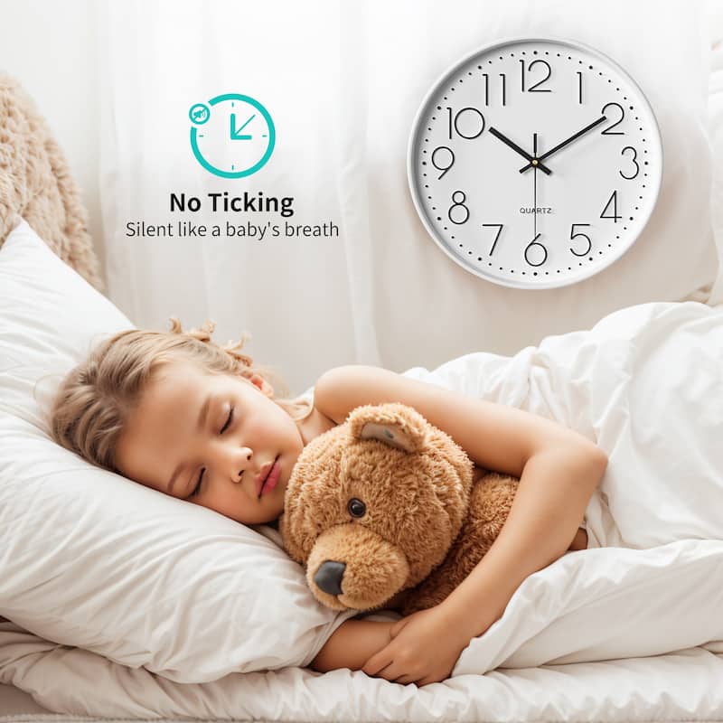 Simple Wall Clock, Big Number, Silent Non-Ticking Modern Battery Operated, Classic Analog Clocks Decorative 12x12x1.8 Inch