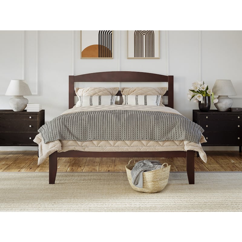 Queen Platform Bed - Victorian Style Bed Frame with Headboard & Slats - Walnut Finish