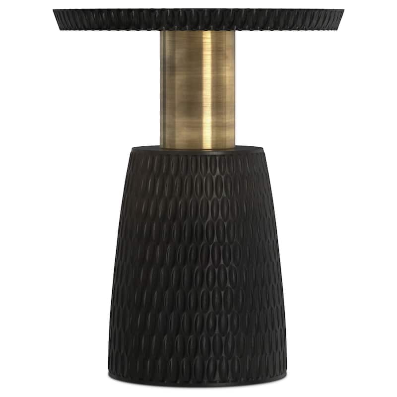 WYNDENHALL Violeta SOLID MANGO WOOD and Metal 16 inch Wide Round Contemporary Side Table in Black, Gold - 16" d x 16" w x 20" h