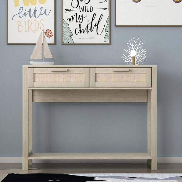 39.4" Rattan Console Table with 2 Drawers Entryway Table
