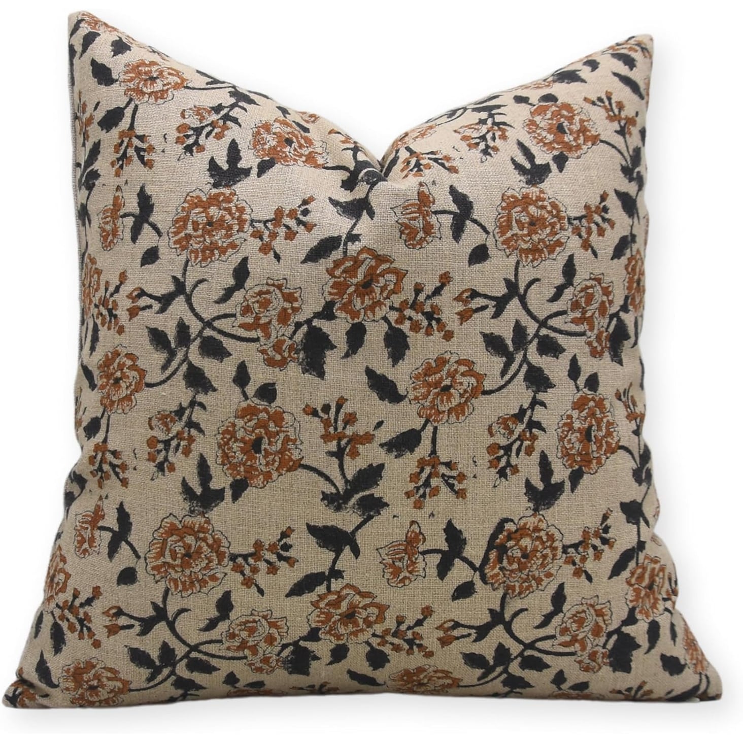 Fabdivine Brown Rustic Linen Block Print Pillow Cover Sofa Couch, Rameshwaram
