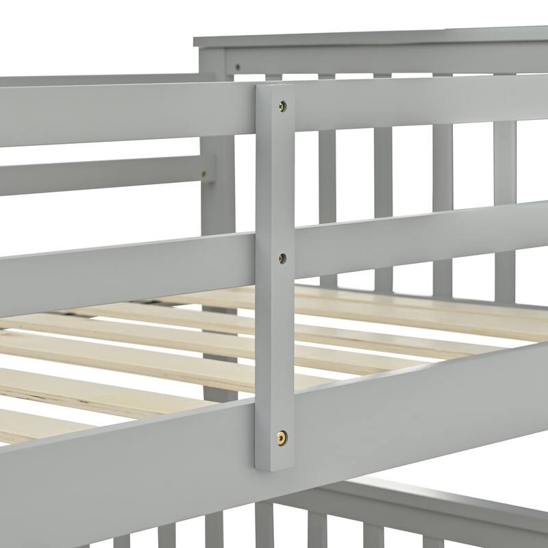 Gray Twin Over Full Bunk Bed with Ladder and Safety Rails