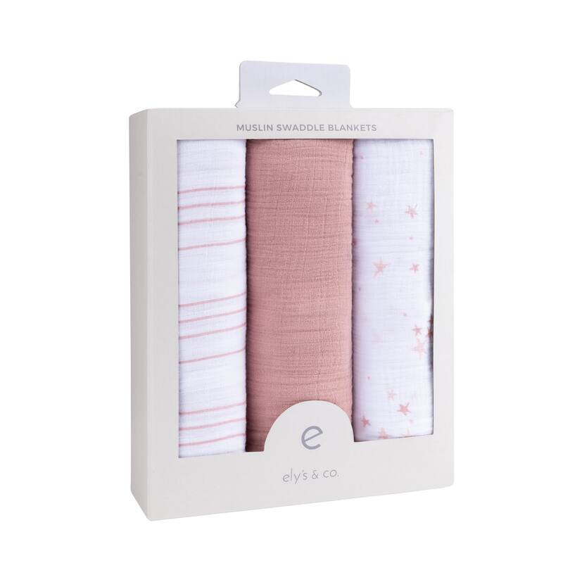 Ely's & Co. Cotton Muslin Swaddle Blanket - 3 Pack - 42"x42"